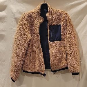 Love tree navy blue & tan sherpa lined reversible coat size medium